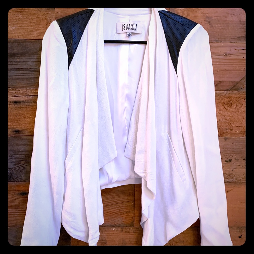 White BB Dakota jacket with leather shoulders